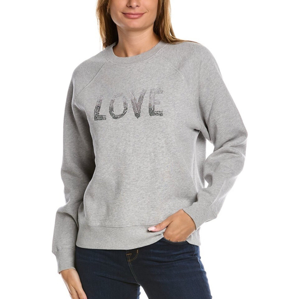 Zadig & Voltaire EUC Gradient Love Strass Gray Crewneck Pullover Sweater LG